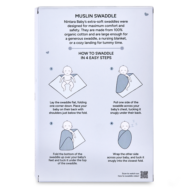 Baby Swaddle Large Set of 2 with instructional muslin swaddle for easy use