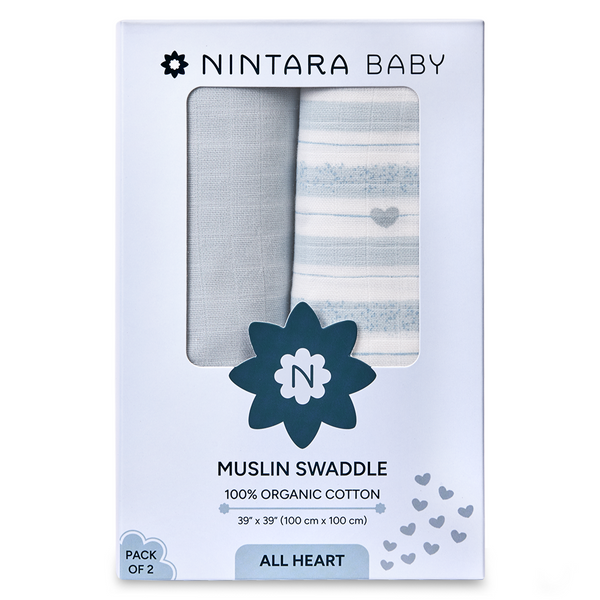 Pack of two organic cotton muslin swaddles for babies in Baby Swaddle Large Set of 2 All Hearts