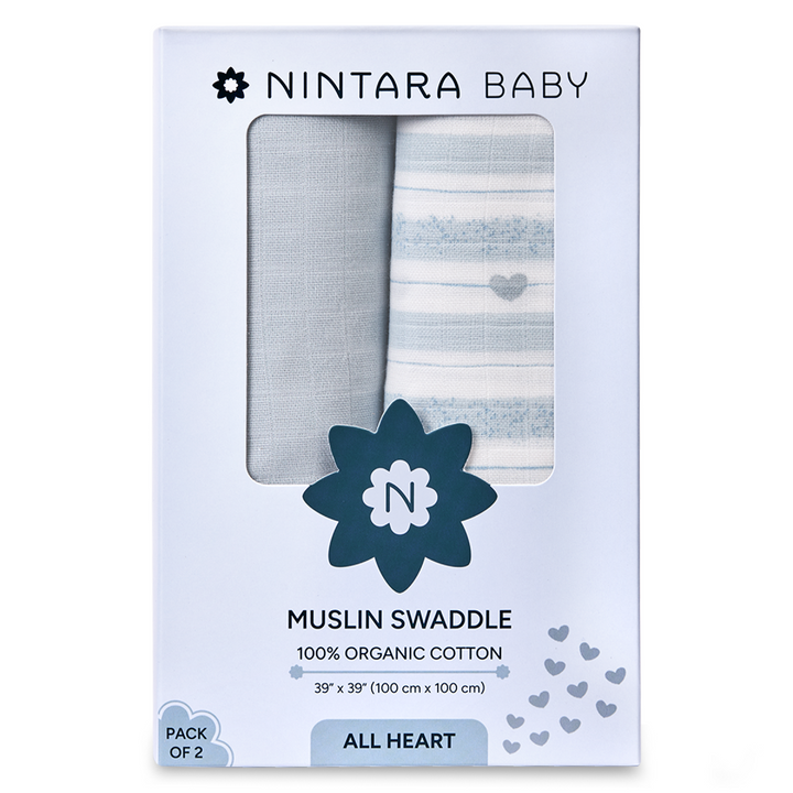 Pack of two organic cotton muslin swaddles for babies in Baby Swaddle Large Set of 2 All Hearts