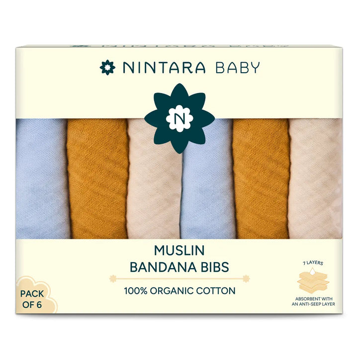 Pack of Nintara Baby Muslin Bandana Bibs with organic cotton on a white background