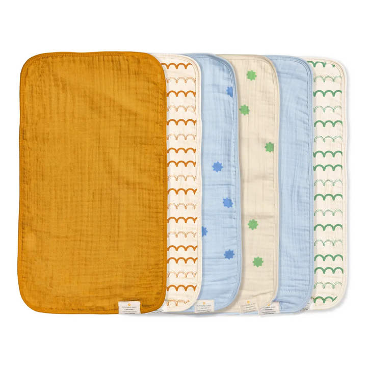 Colorful patterned baby burp cloths set of six from Playful Mix Mega Pack