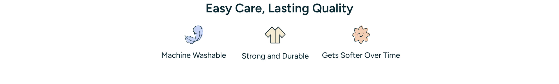 Banner highlighting the easy-care and long-lasting quality of the hooded towel, featuring machine washable fabric, durable construction, and softness that improves over time