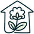 Icon of a house with a plant, symbolizing eco-friendly or green living.