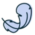 Blue icon of a fish with a question mark on a white background