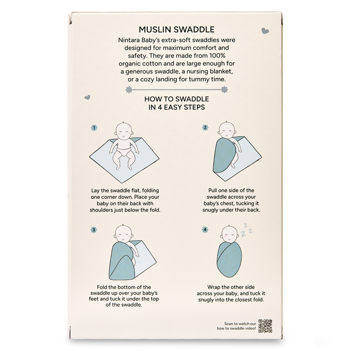 Muslin baby swaddle with instructions from Playful Patterns Large Set of 2