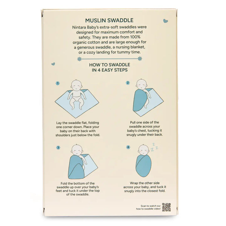 Box of Muslin Baby Swaddles with Instructions from Playful Patterns Set of 2