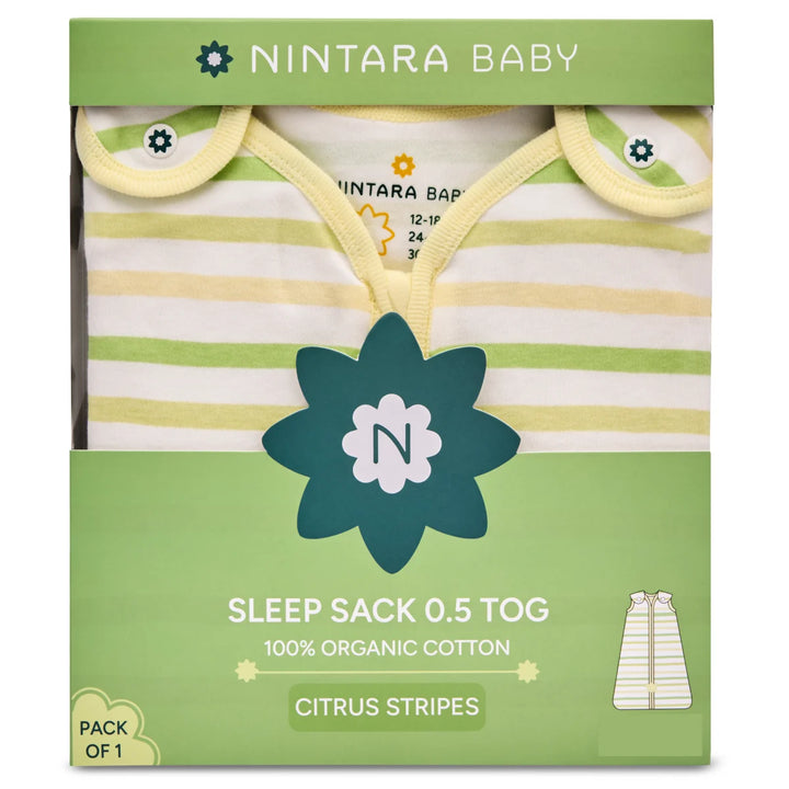 Nintara Baby sleep sack packaging with green and white design