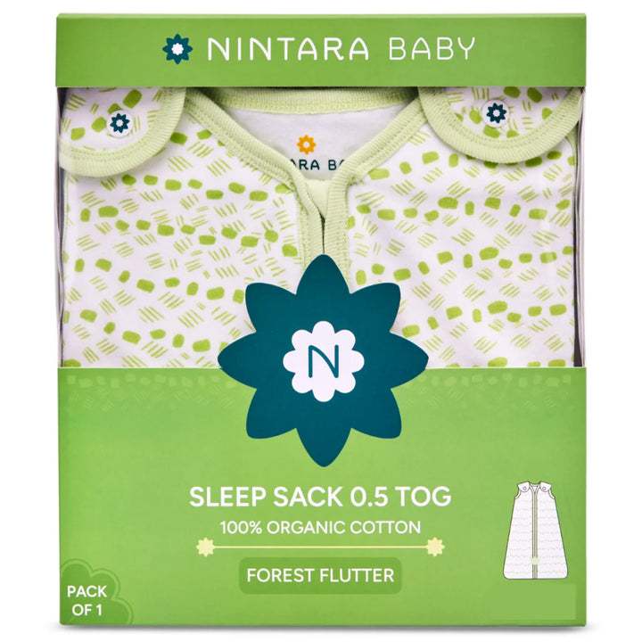 Nintara Baby sleep sack packaging with green and white design